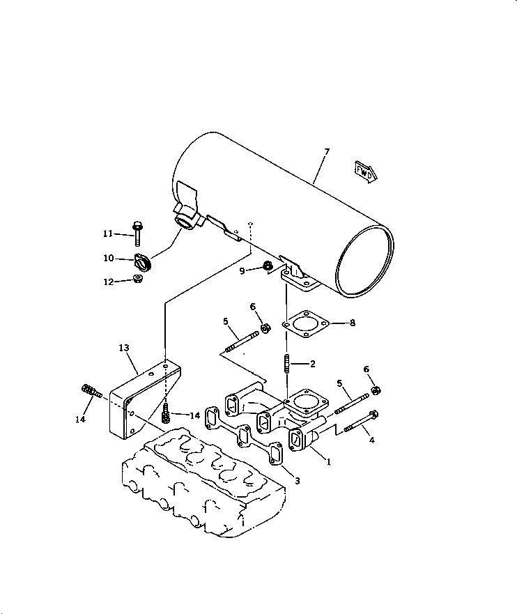 Komatsu parts book diagram for 3D84-2D S/N 00292-UP: EXHAUST MANIFOLD AND MUFFLER(#03321-)