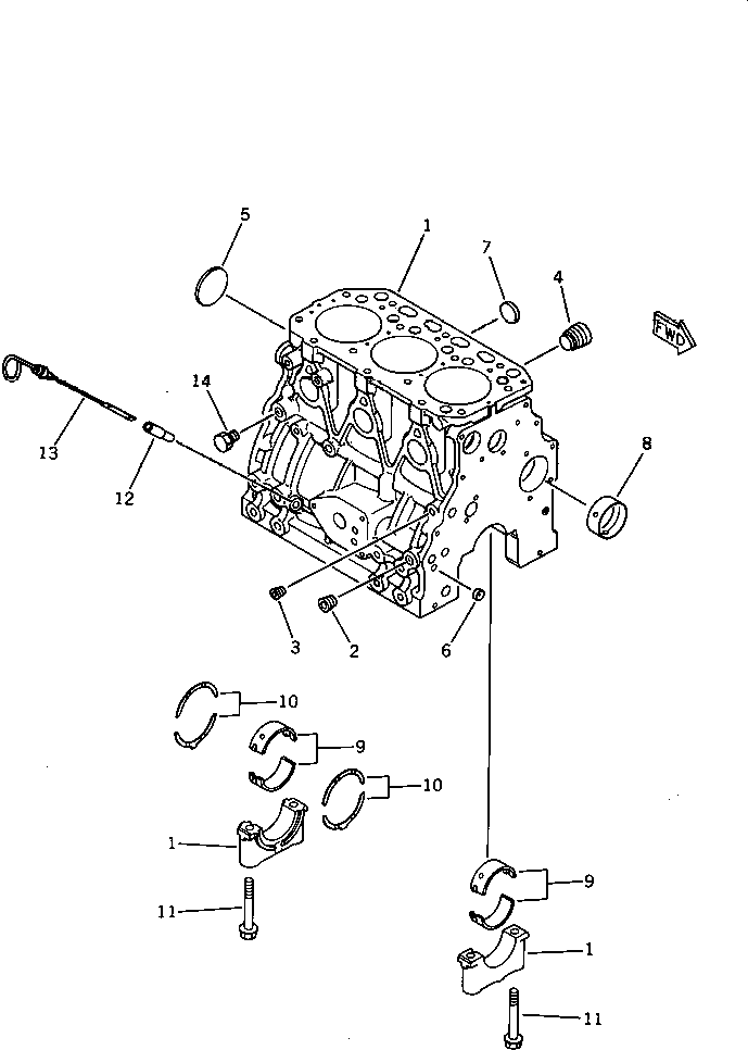 Komatsu parts book diagram for 3D84-2D S/N 00292-UP: CYLINDER BLOCK(#03321-)