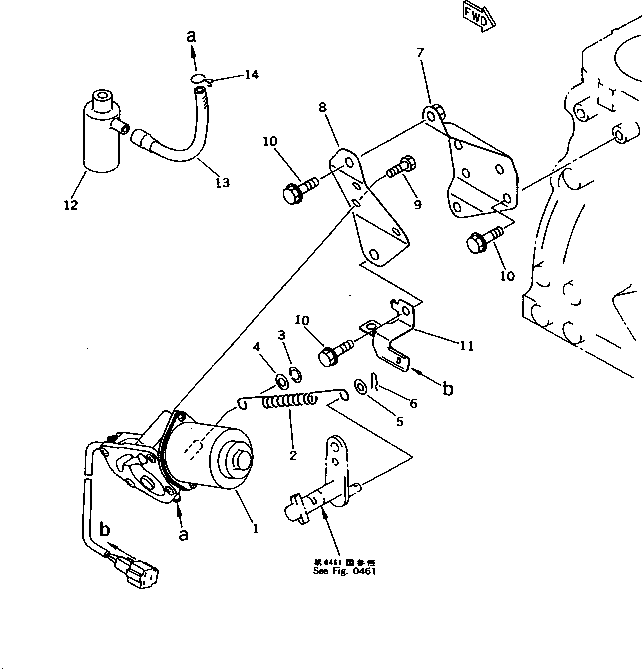 Komatsu parts book diagram for 3D84-2D S/N 00292-UP: ENGINE STOP MOTOR AND MOUNTING(#03321-18427)