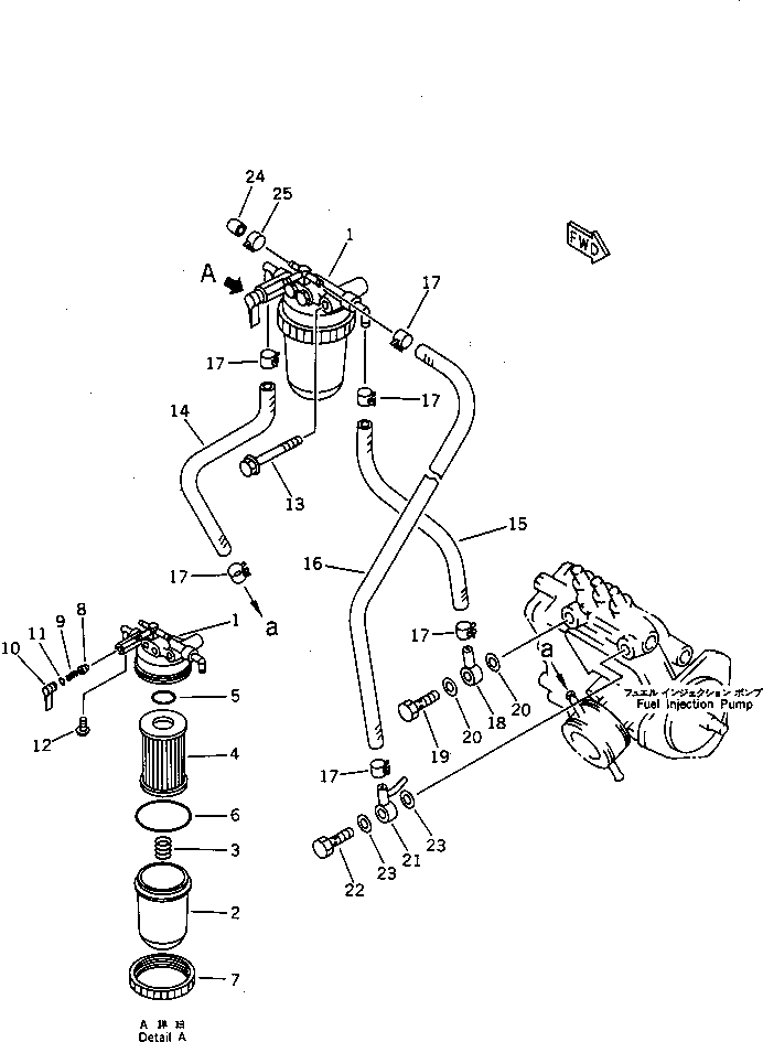 Komatsu parts book diagram for 3D84-2D S/N 00292-UP: FUEL FILTER AND PIPING(#03321-)