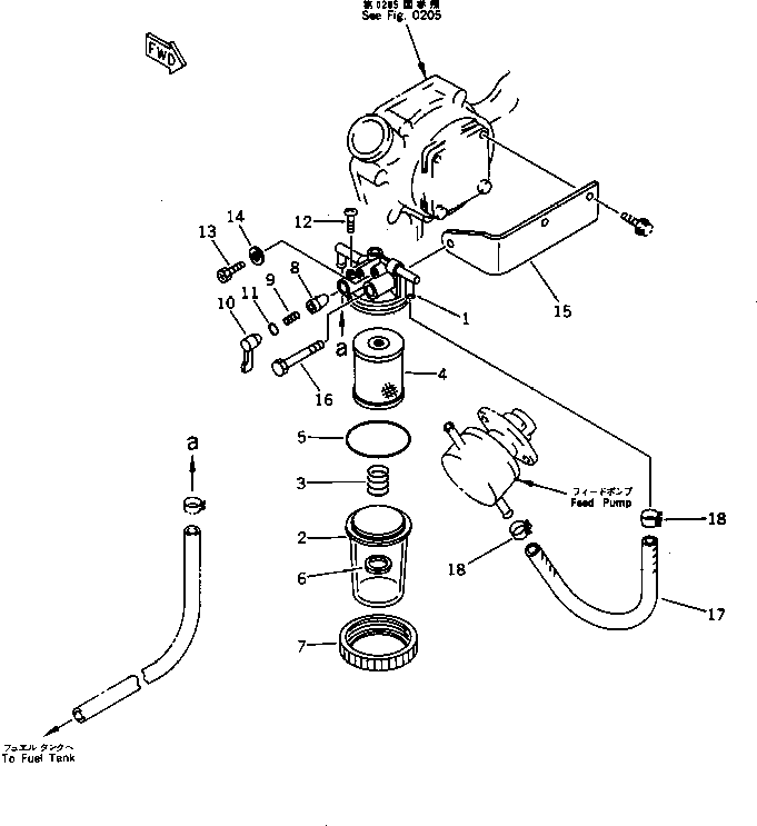 Komatsu parts book diagram for 3D84-2D S/N 00292-UP: WATER SEPARATOR AND PIPING(#03321-)