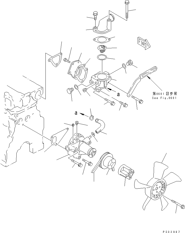 Komatsu parts book diagram for 3D84-2D S/N 00292-UP: WATER PUMP AND COOLING FAN(#03321-)