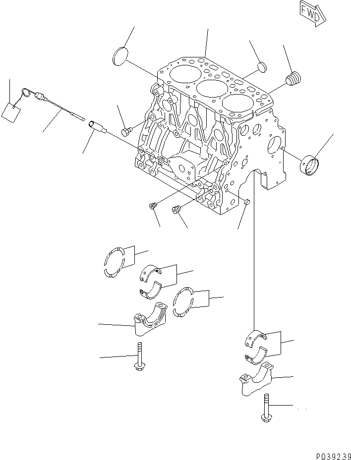 Komatsu parts book diagram for 3D84-2GA S/N 00292-UP: CYLINDER BLOCK(#18428-)