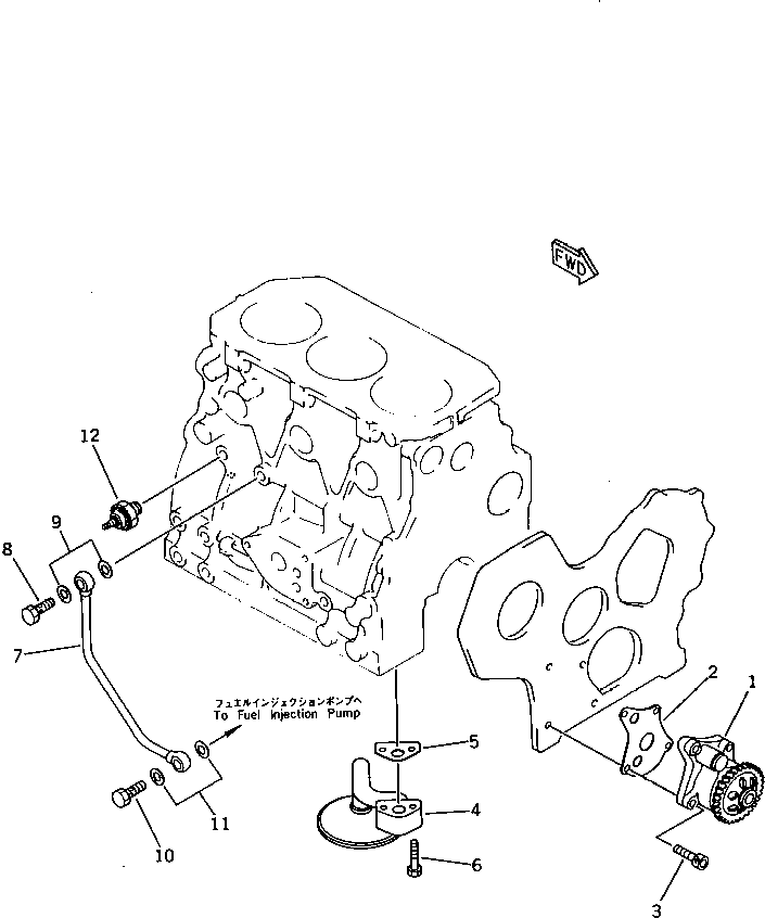 Komatsu parts book diagram for 3D84-2GA S/N 00292-UP: LUBRICATING OIL PUMP AND PIPING(#03321-)