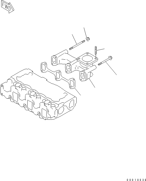 Komatsu parts book diagram for 3D84E-5X-AB S/N 00101-UP: EXHAUST MANIFOLD(#01020-)