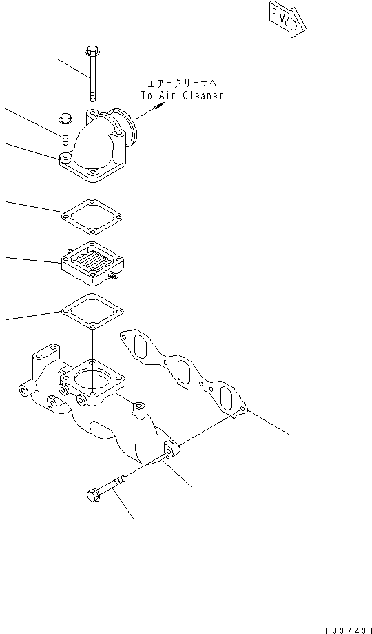 Komatsu parts book diagram for 3D84N-2AA S/N 3845-UP: AIR INTAKE MANIFOLD