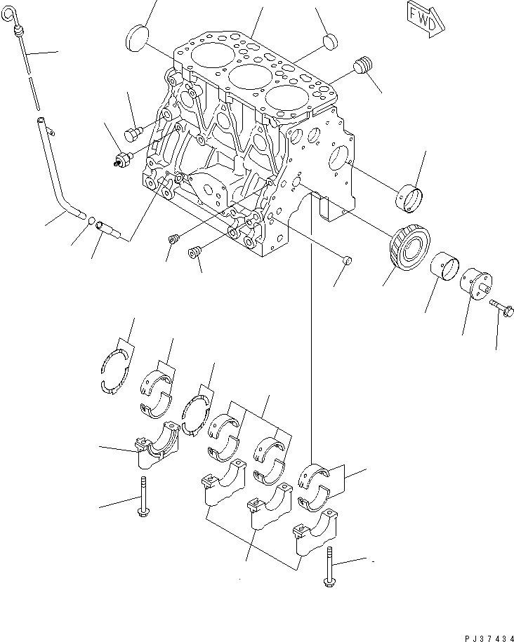 Komatsu parts book diagram for 3D84N-2AA S/N 3845-UP: CYLINDER BLOCK