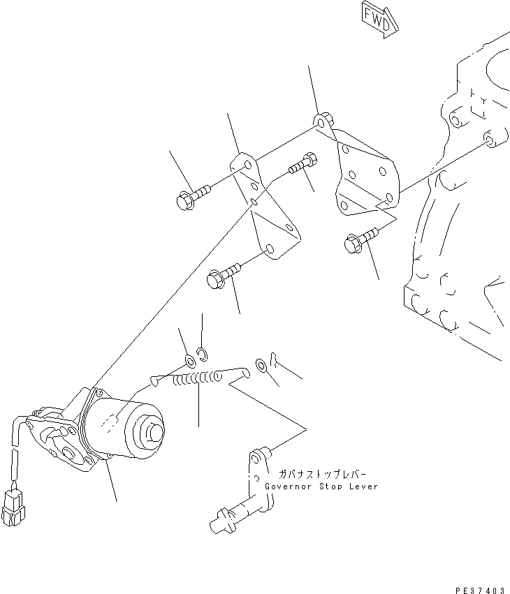 Komatsu parts book diagram for 3D84N-2AA S/N 3845-UP: ENGINE STOP MOTOR AND MOUNTING