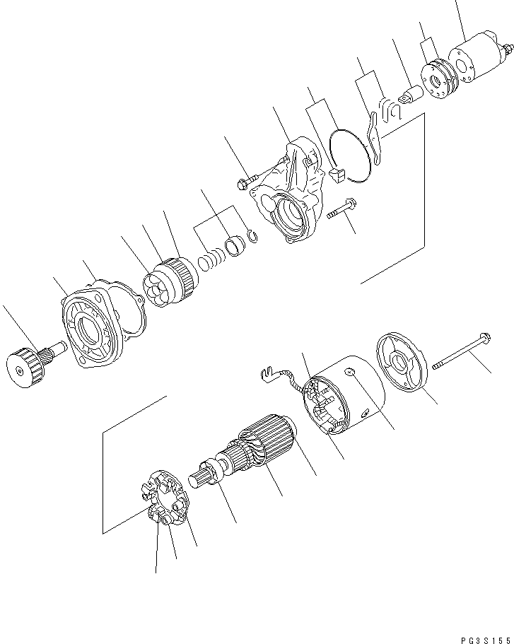 Komatsu parts book diagram for 3D84N-2AA S/N 3845-UP: STARTING MOTOR (2KW)