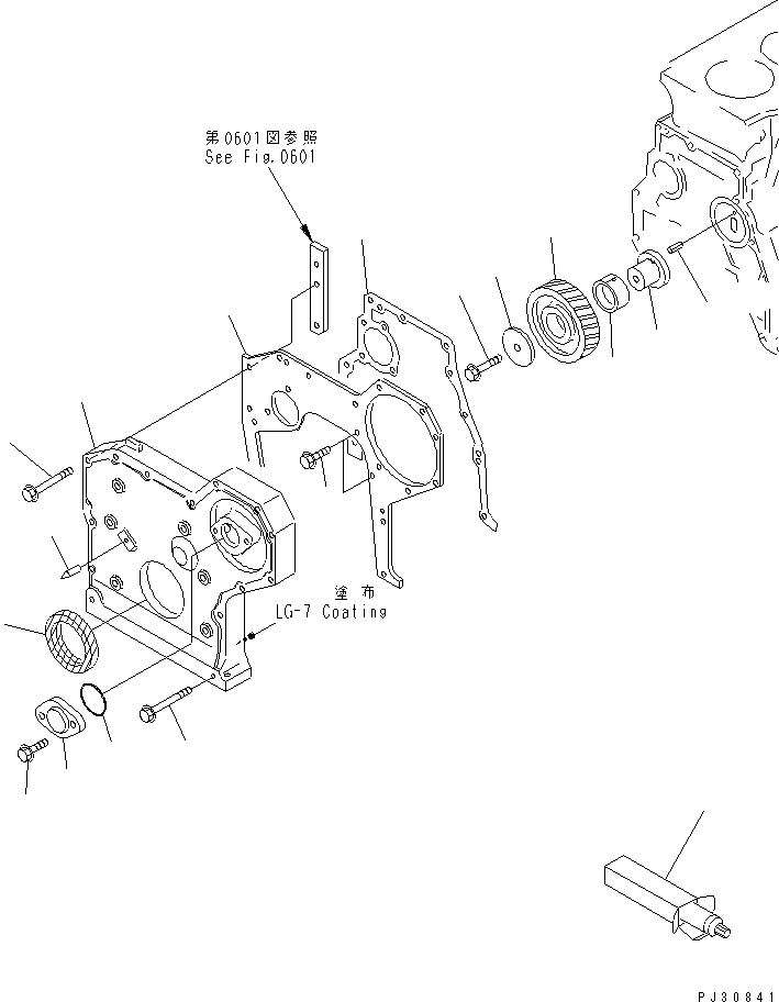 Komatsu parts book diagram for 3D95S-W-1B S/N 10001-UP: FRONT COVER AND GEAR