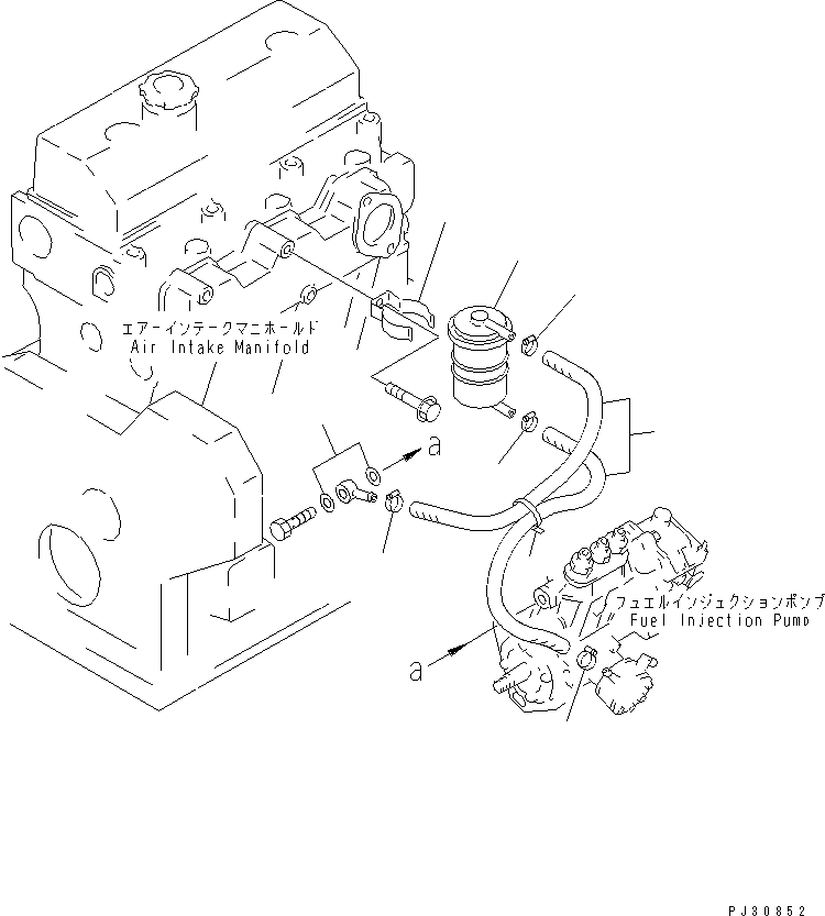 Komatsu parts book diagram for 3D95S-W-1B S/N 10001-UP: FUEL FILTER AND PIPING