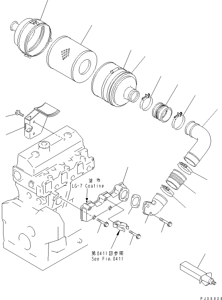 Engines Komatsu / 3D95S-W-1B S/N 10001-UP(3d95s-2r) / AIR INTAKE MANIFOLD AND AIR CLEANER(030040 : 0131)