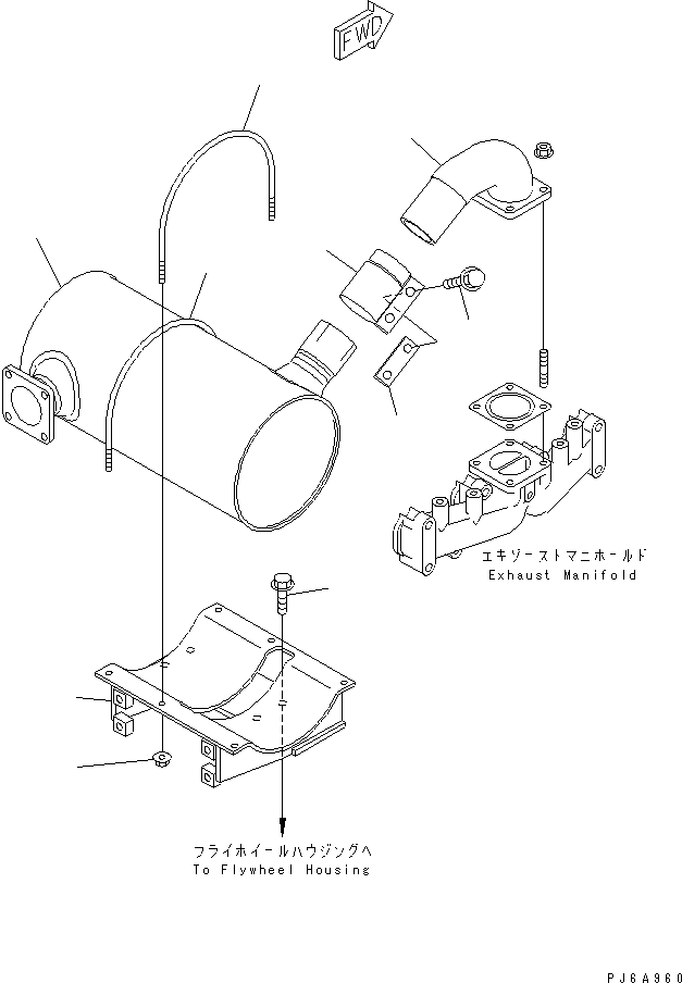 Engines Komatsu / 4D102E-1C S/N 26200282-UP(4d102e0r) / MUFFLER (SIDE EXHAUST TYPE)(#26258280-)(030190 : A1610-01A5)