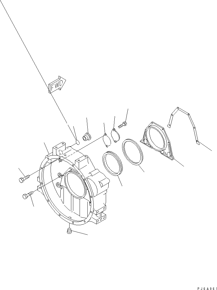 Komatsu parts book diagram for 4D102E-1A S/N 26200282-UP: FLYWHEEL HOUSING(#26237230-)