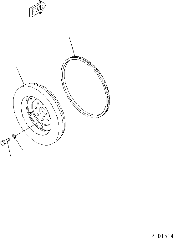 Komatsu parts book diagram for 4D102E-1A S/N 26200282-UP: FLYWHEEL(#26200974-)