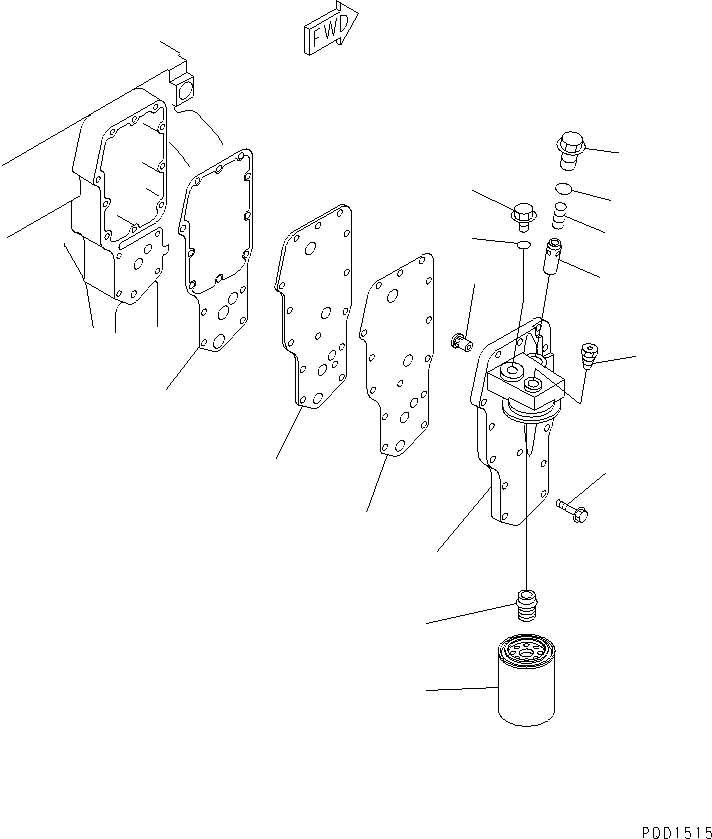 Komatsu parts book diagram for 4D102E-1A S/N 26200282-UP: OIL FILTER(#26200974-26205612)