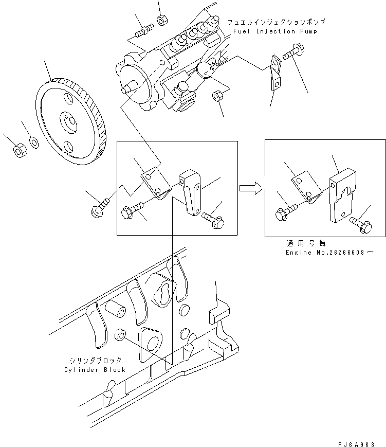 Komatsu parts book diagram for 4D102E-1A S/N 26200282-UP: FUEL INJECTION PUMP MOUNTING