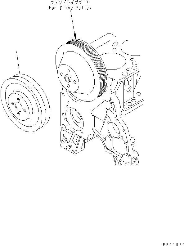 Komatsu parts book diagram for 4D102E-1A S/N 26200282-UP: FAN PULLEY(#26200974-)