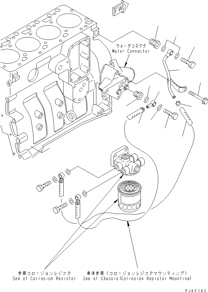 Komatsu parts book diagram for 4D102E-1A S/N 26200282-UP: CORROSION RESISTOR PIPING(#26264927-)