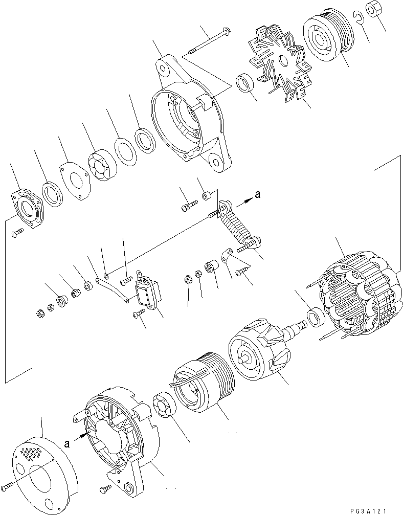 Komatsu parts book diagram for 4D102E-1A S/N 26200282-UP: ALTERNATOR (50A) (INNER PARTS)(#26200974-26239563)