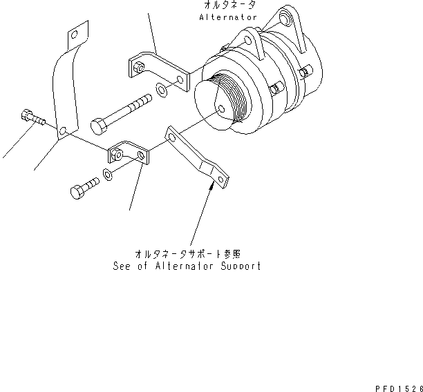 Komatsu parts book diagram for 4D102E-1A S/N 26200282-UP: ALTERNATOR COVER (FOR 35A AND 50A ALTERNATOR)(#26200974-)
