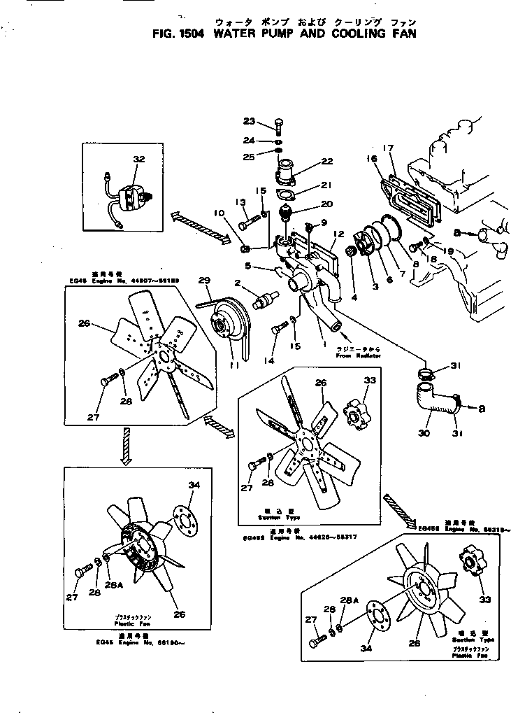 Engines Komatsu / 4D105-3J S/N 44607-UP(4d105-cc) / WATER PUMP AND COOLING FAN(150010 : 1504)