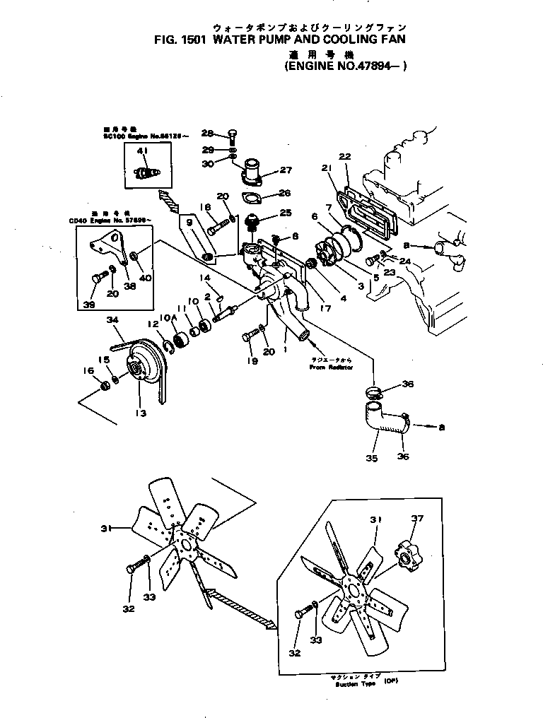 Engines Komatsu / 4D105-3S S/N 66126-UP(4d105-ec) / WATER PUMP AND COOLING FAN(150010 : 1501)