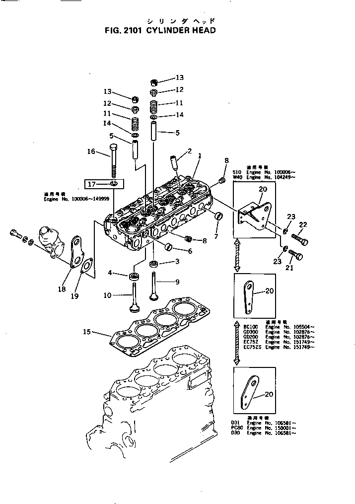 Engines Komatsu / 4D105-5J S/N 102876-UP(4d105-fr) / CYLINDER HEAD(030010 : 2101)