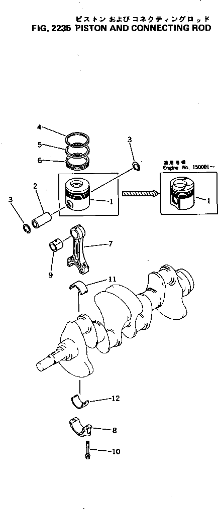 Komatsu parts book diagram for 4D105-5K S/N 150001-UP: PISTON AND CONNECTING ROD