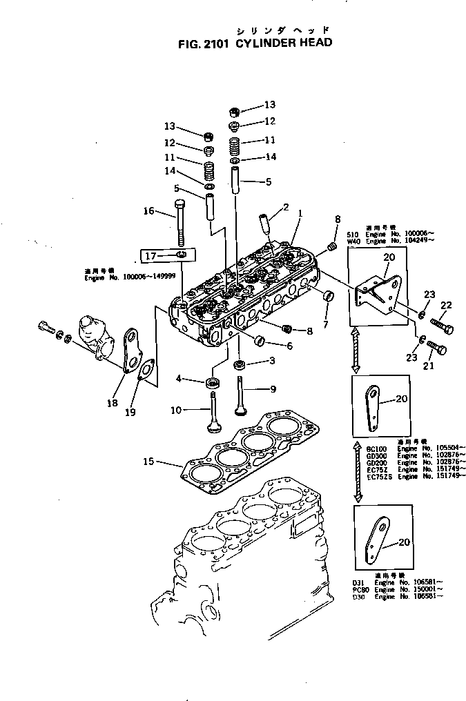 Engines Komatsu / 4D105-5G S/N 105504-UP(4d105-rr) / CYLINDER HEAD(030010 : 2101)