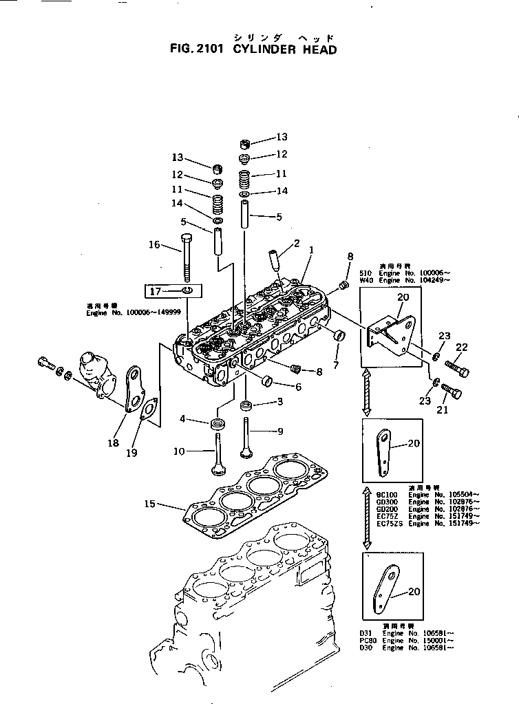 Engines Komatsu / 4D105-5N S/N 151749-UP(4d105-sr) / CYLINDER HEAD(030010 : 2101)