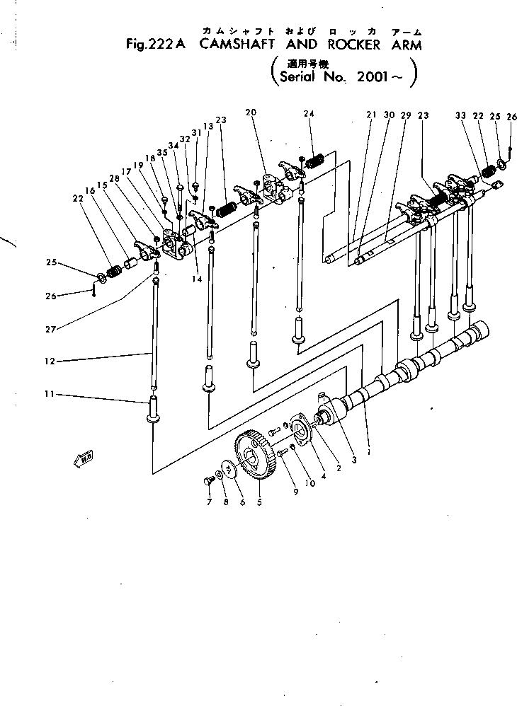 Komatsu parts book diagram for 4D115-1G S/N 101-UP: CAMSHAFT AND ROCKET ARM(#2001-)