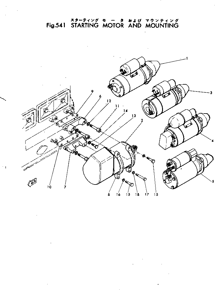 Komatsu parts book diagram for 4D115-1G S/N 101-UP: STARTING MOTOR AND MOUNTING