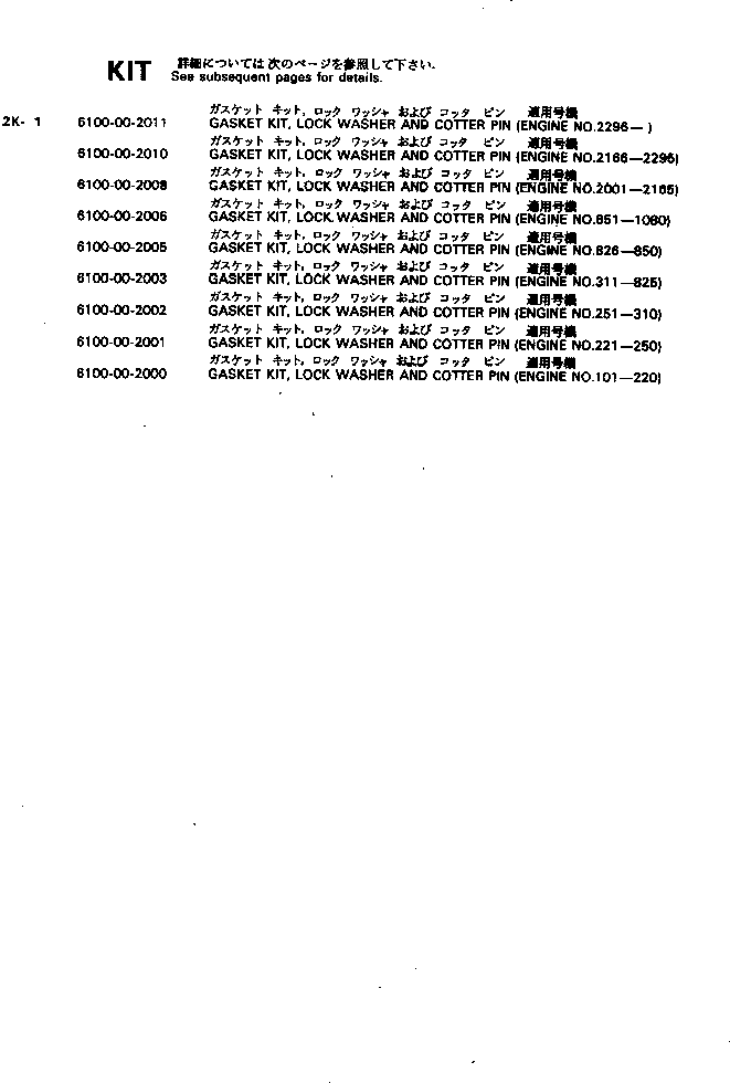 Komatsu parts book diagram for 4D115-1G S/N 101-UP: LOCK WASHER AND COTTER PIN KIT
