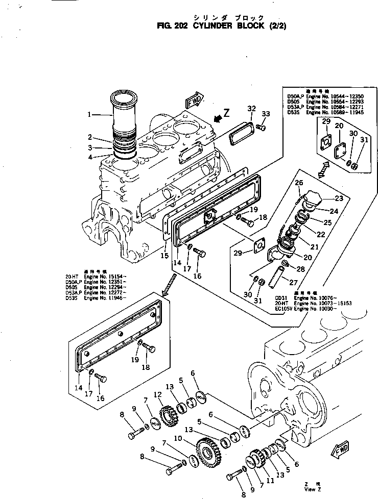 Engines Komatsu / 4D130-1E S/N 10544-UP(4d130-4r) / CYLINDER BLOCK (2/2)(#10584-)(060020 : 202)