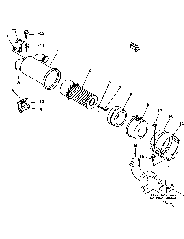 Komatsu parts book diagram for 4D84-2A S/N 00000-UP: AIR CLEANER AND MOUNTING (SINGLE ELEMENT TYPE)(#00101-)