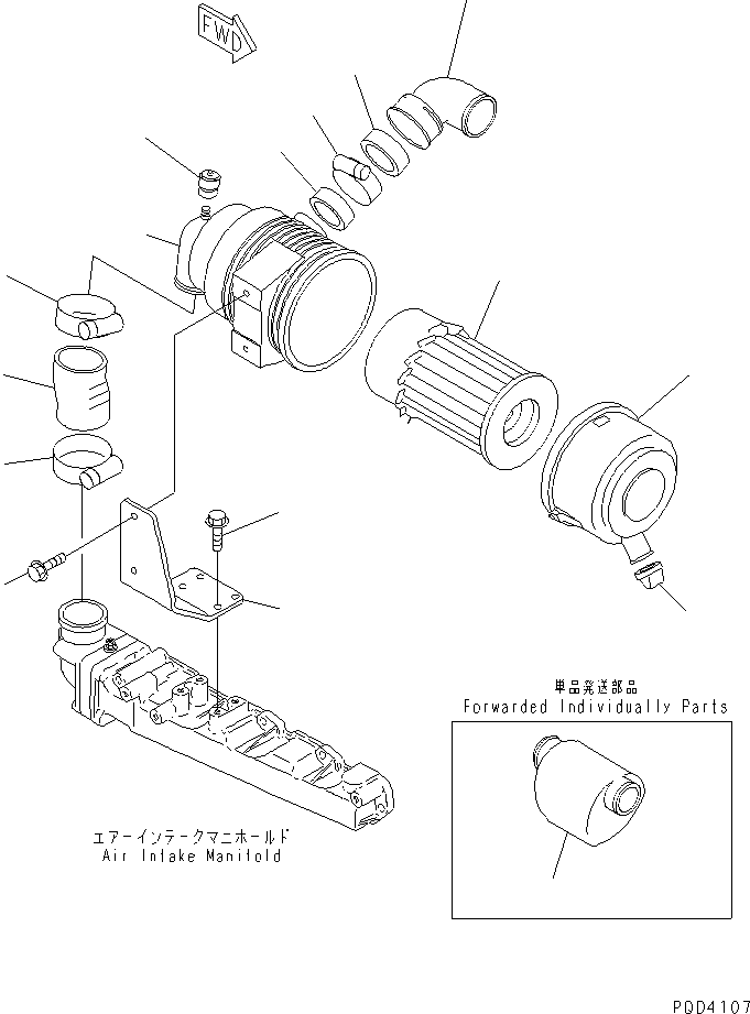 Komatsu parts book diagram for 4D84E-3E S/N 03508-UP: AIR CLEANER AND MOUNTING(#06291-)