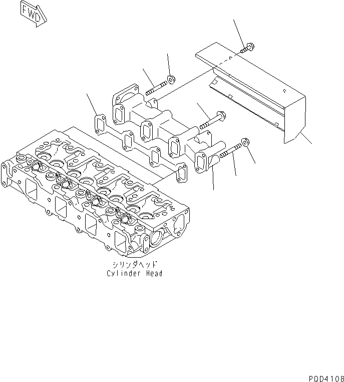 Komatsu parts book diagram for 4D84E-3E S/N 03508-UP: EXHAUST MANIFOLD(#06291-)