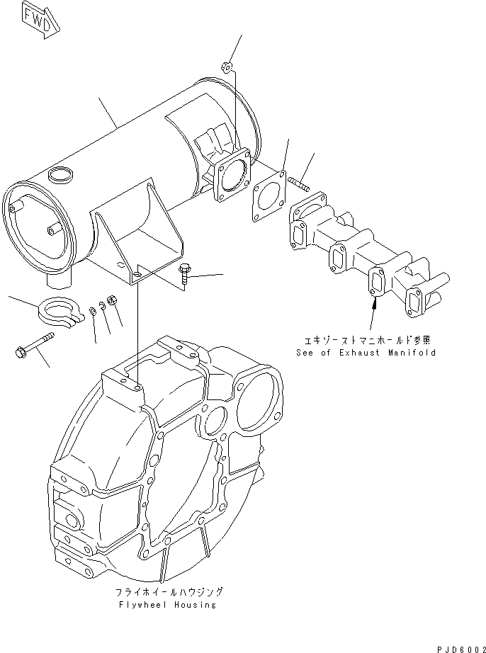 Komatsu parts book diagram for 4D84E-3E S/N 03508-UP: MUFFLER AND MOUNTING(#06291-)