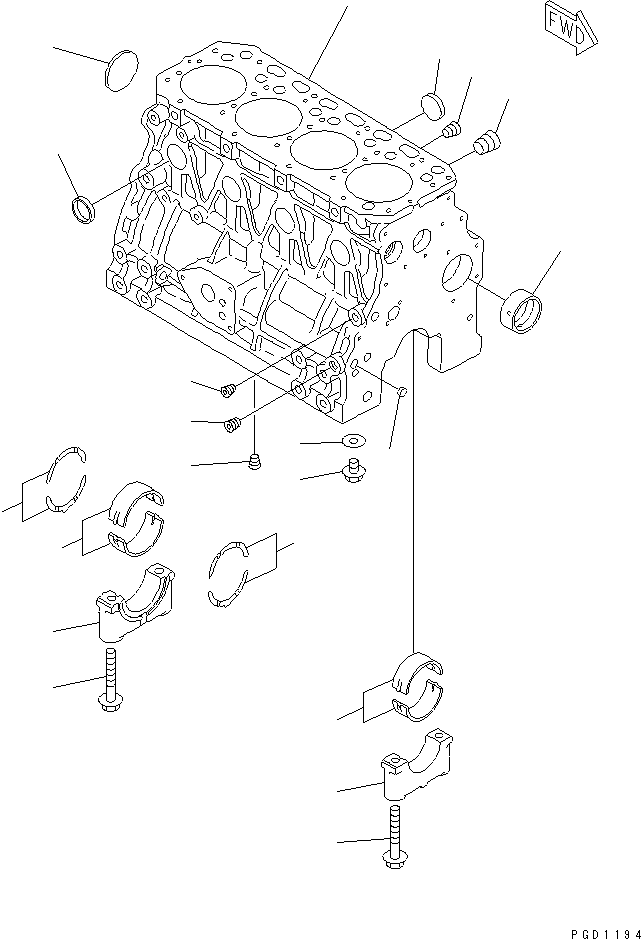 Komatsu parts book diagram for 4D84E-3E S/N 03508-UP: CYLINDER BLOCK