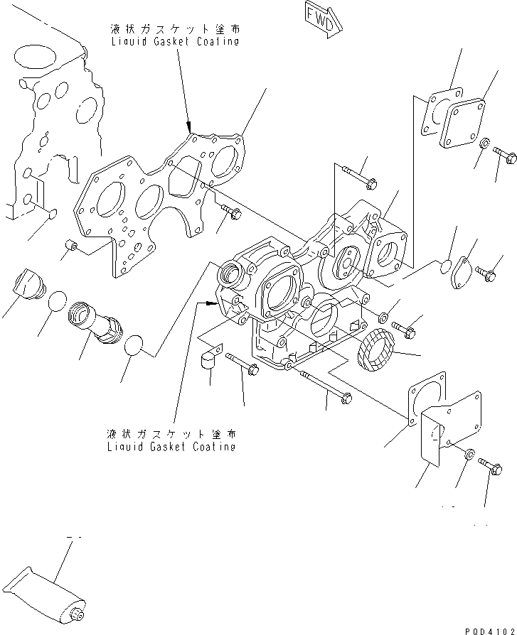 Komatsu parts book diagram for 4D84E-3E S/N 03508-UP: FRONT COVER(#06291-12181)