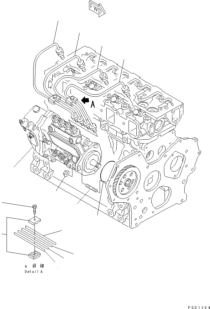 Komatsu parts book diagram for 4D84E-3E S/N 03508-UP: FUEL INJECTION PUMP AND PIPING(#06291-12181)