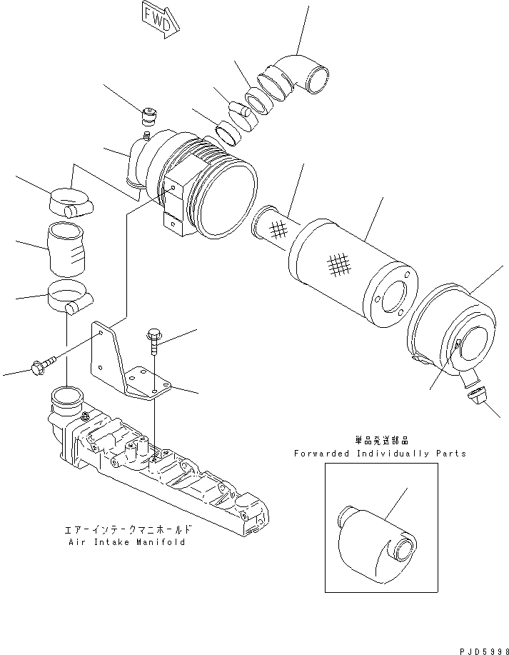 Engines Komatsu / 4D88E-3GB S/N 00101-UP(4d88e-2c) / AIR CLEANER AND MOUNTING (DOUBLE ELEMENT) (FOR NORTH AMERICA)(#17626-)(030070 : A1410-A0A7)
