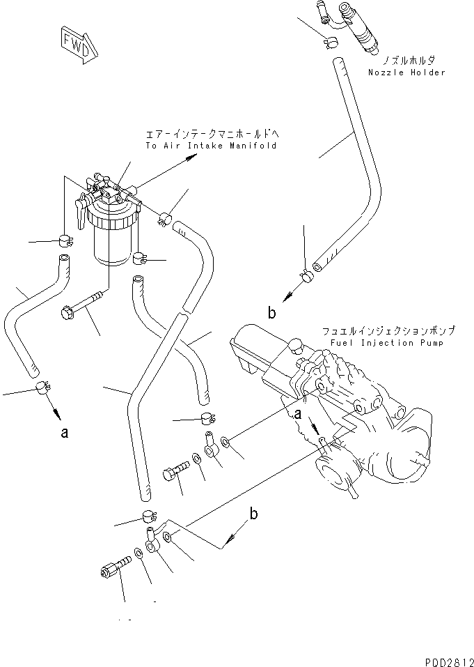 Komatsu parts book diagram for 4D88E-3F S/N 00101-UP: FUEL FILTER AND WATER SEPARATOR PIPING