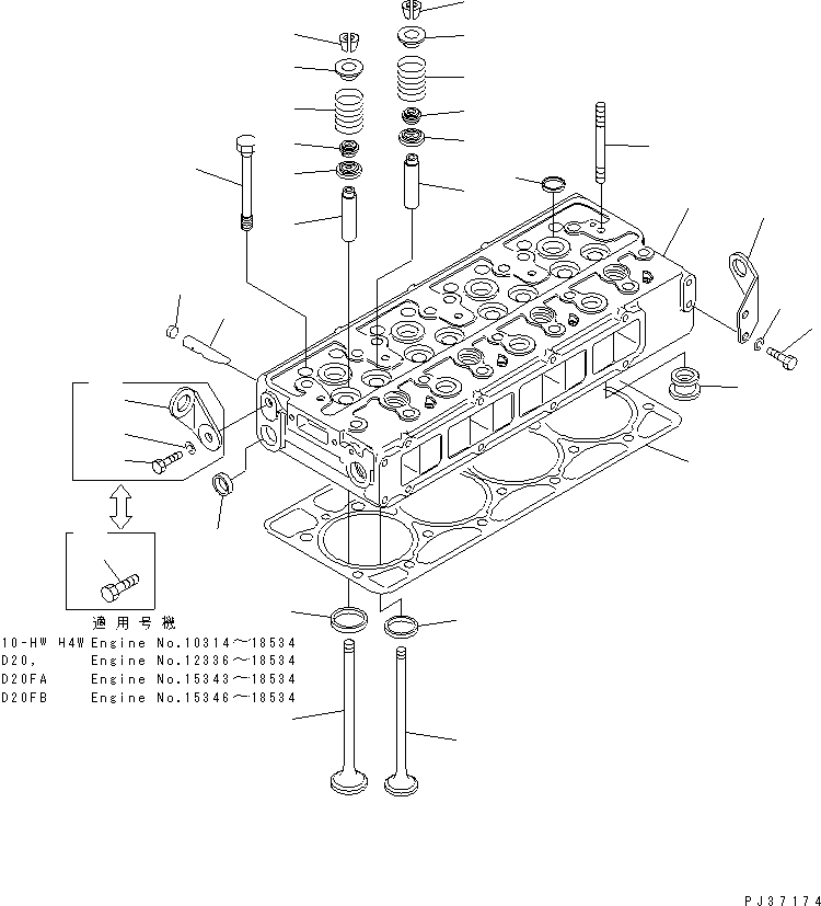 Komatsu parts book diagram for 4D94-2E S/N 10007-UP: CYLINDER HEAD