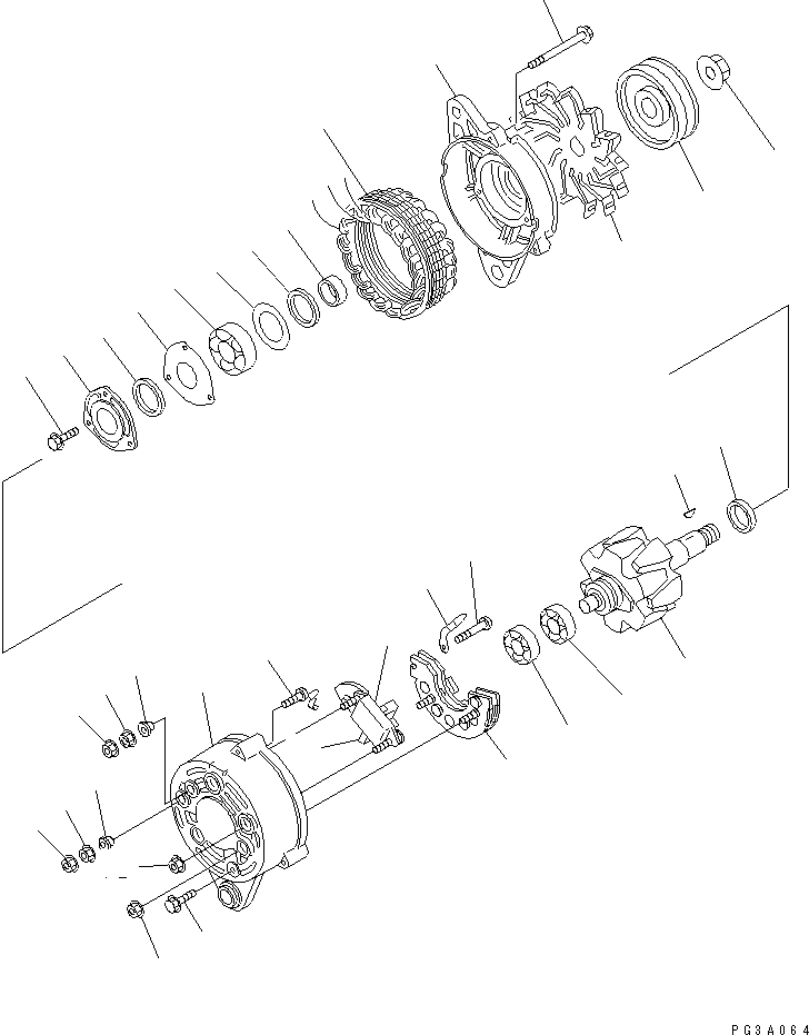 Komatsu parts book diagram for 4D94-2E S/N 10007-UP: ALTERNATOR (25A) (WITH NON HARDENING PULLEY)(#67268-)