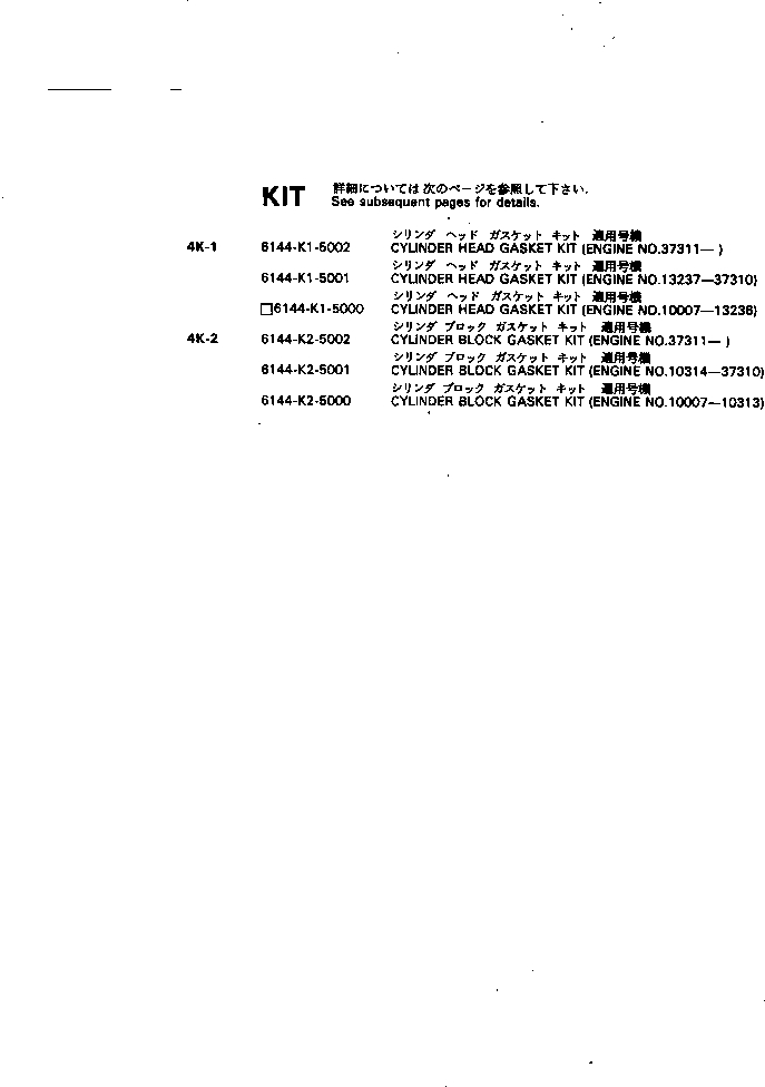 Komatsu parts book diagram for 4D94-2E S/N 10007-UP: GASKET KIT