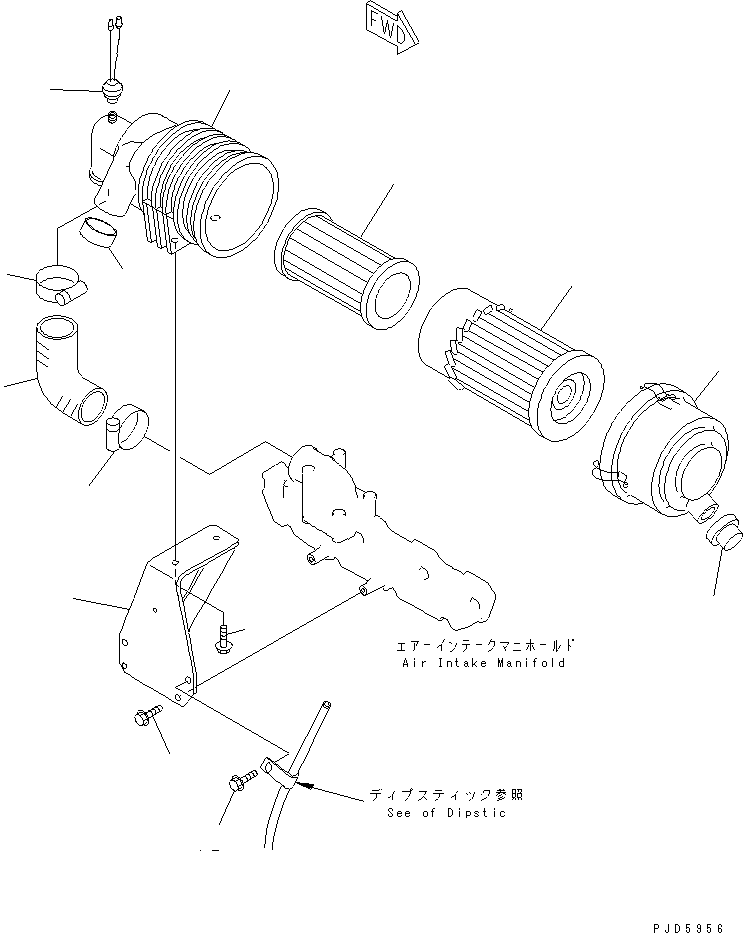 Komatsu parts book diagram for 4D94E-1A S/N 00101-UP: AIR CLEANER(#02611-)