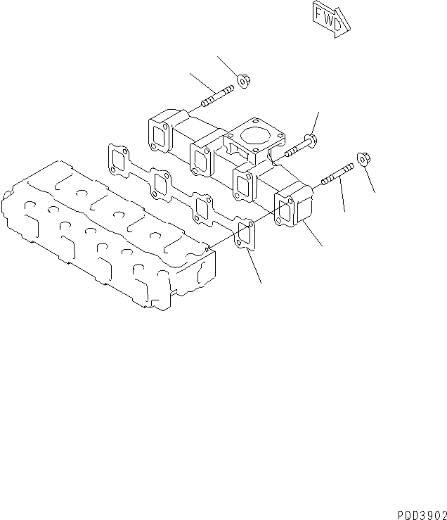 Komatsu parts book diagram for 4D94E-1A S/N 00101-UP: EXHAUST MANIFOLD