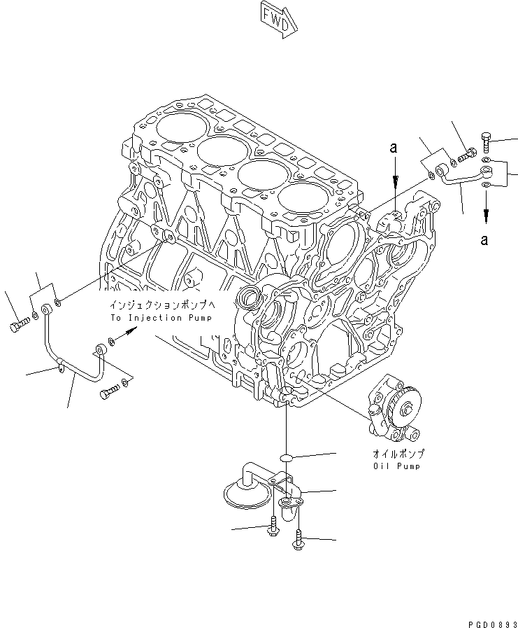 Komatsu parts book diagram for 4D94E-1A S/N 00101-UP: LUBRICATING OIL PIPING